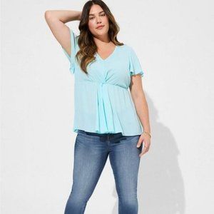 Torrid - Georgette Twist Surplice Flutter Sleeve Blouse in "Atomizer" Blue​